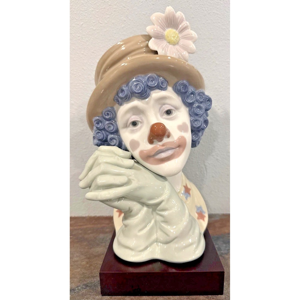 LLADRO 5542 Melancholy Clown Bust Retired Porcelain w Base Box Spain EUC